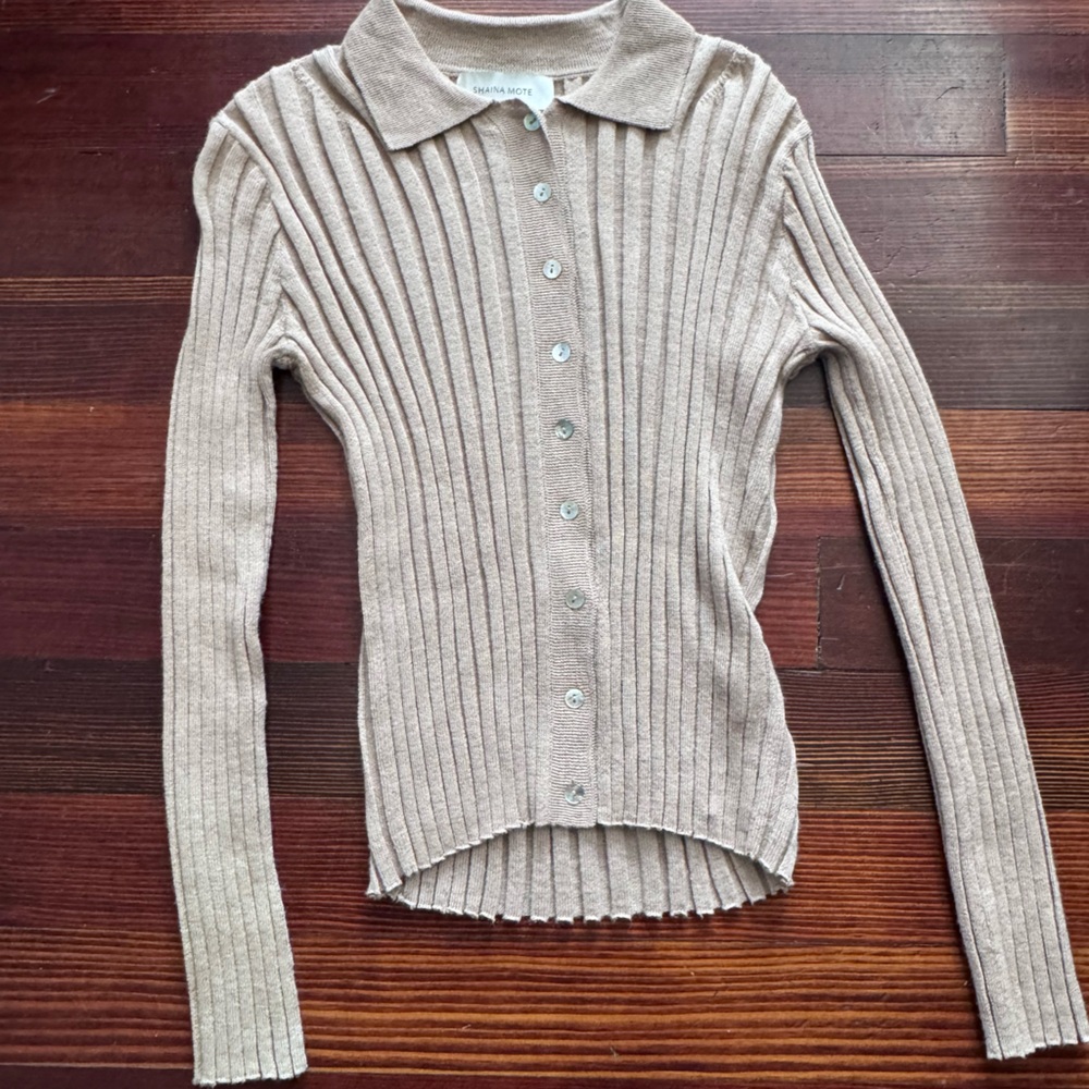 Shaina Mote tan ribbed sweater - small